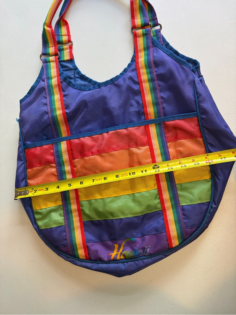 Vintage Hawaii Rainbow Stripe Tote Bag Purple Nylon 80s 90s Beach Travel gym - Picture 10 of 10